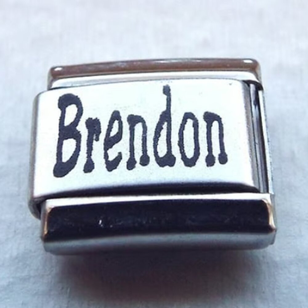 Name Brendon laser 9mm stainless steel italian charm bracelet link new